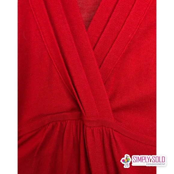 Boden Women's A-Line Midi Dress Wool Wrap Bell Sleeve Pleated V-Neck Red Sz 4R - Picture 6 of 10